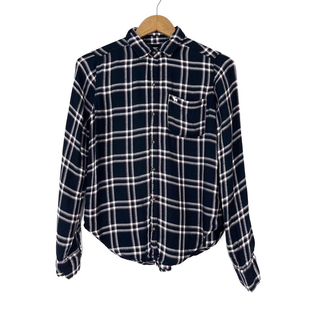 Abercrombie & Fitch Women’s Size XS Dark Blue Plaid Lightweight Flannel Shirt